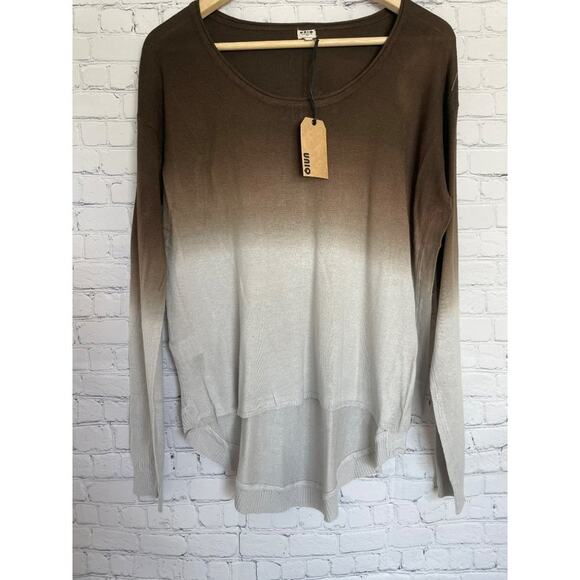 UNIQ Brown and Grey Ombre Side Slit Lightweight Sweater size Large NWT - Picture 2 of 5